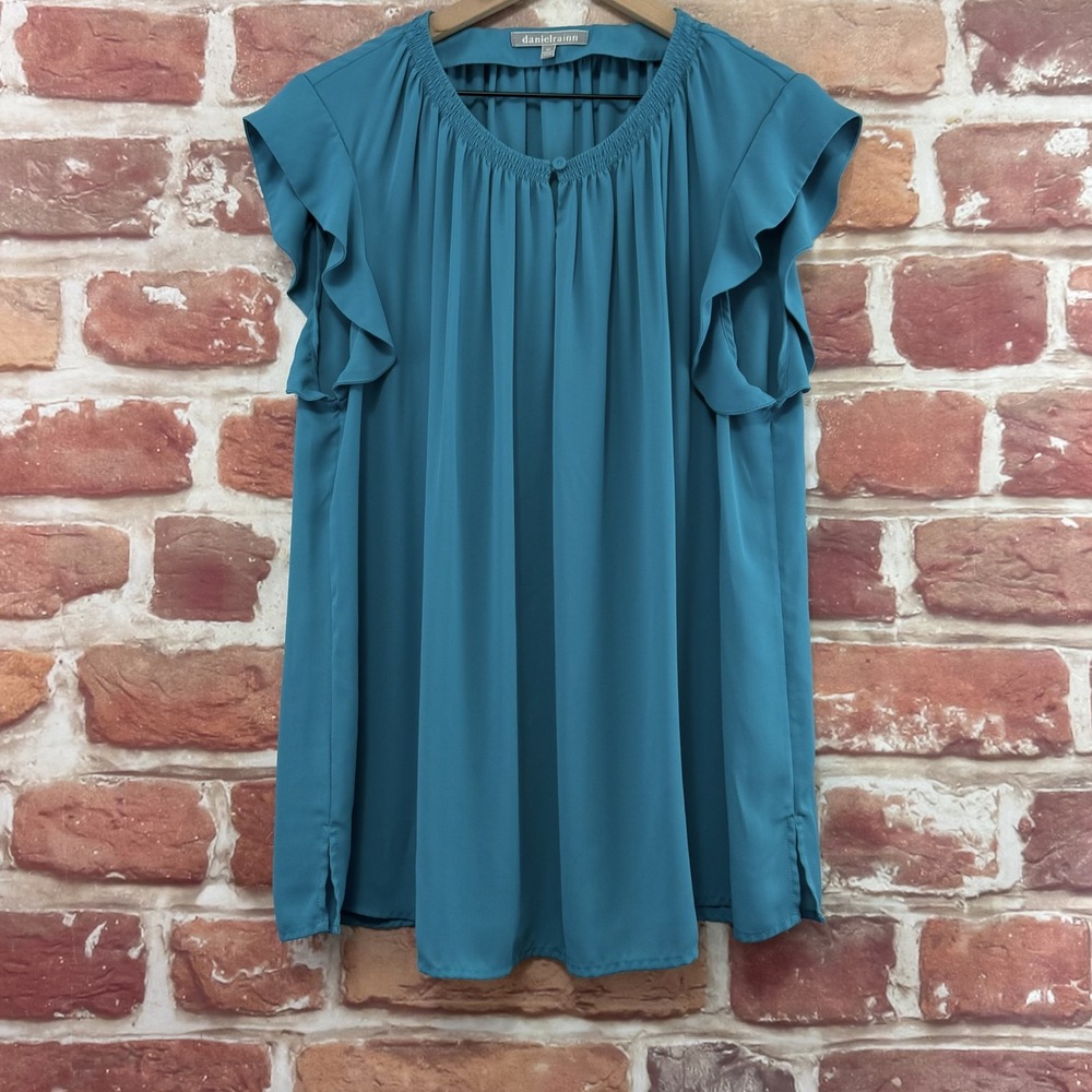 Anthropologie Daniel Rainn Top Women's 2X Blue Chic Flutter Sleeve Shirt